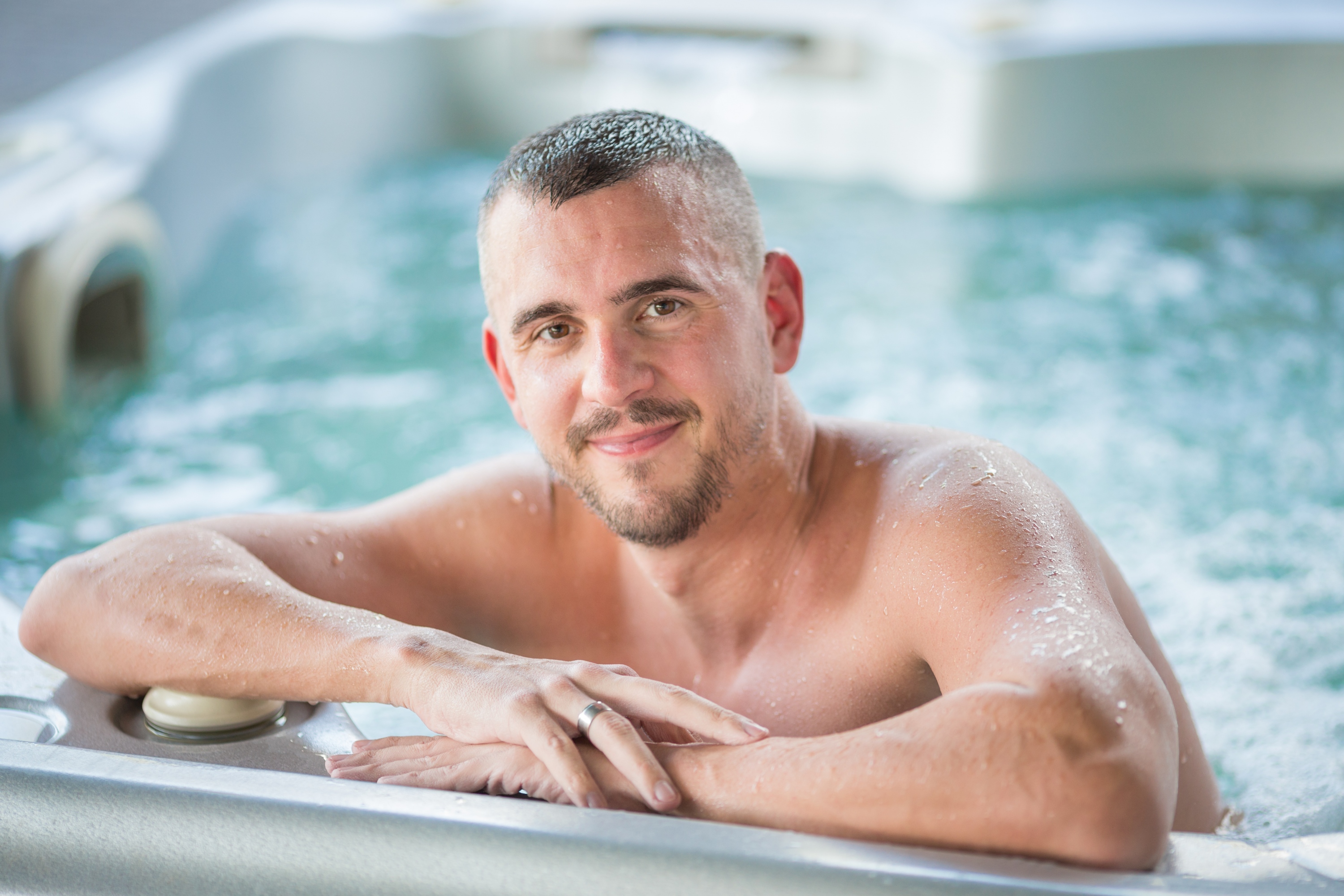 Olympic swimmer László Cseh demonstrates the Hydropool swim spa